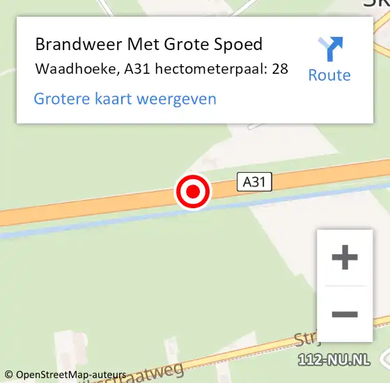 Locatie op kaart van de 112 melding: Brandweer Met Grote Spoed Naar Waadhoeke, A31 hectometerpaal: 28 op 14 mei 2023 17:33