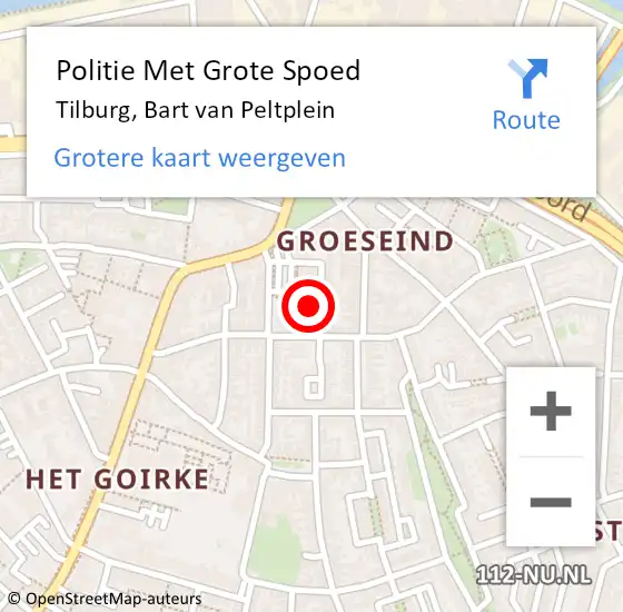 Locatie op kaart van de 112 melding: Politie Met Grote Spoed Naar Tilburg, Bart van Peltplein op 14 mei 2023 18:45