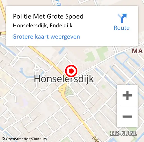 Locatie op kaart van de 112 melding: Politie Met Grote Spoed Naar Honselersdijk, Endeldijk op 14 mei 2023 18:57