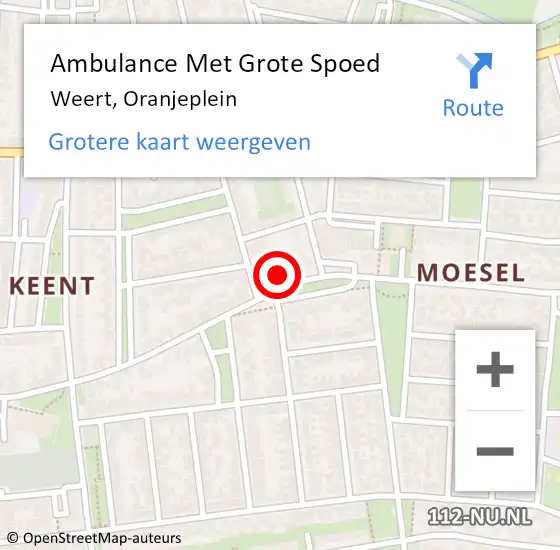 Locatie op kaart van de 112 melding: Ambulance Met Grote Spoed Naar Weert, Oranjeplein op 14 mei 2023 21:27