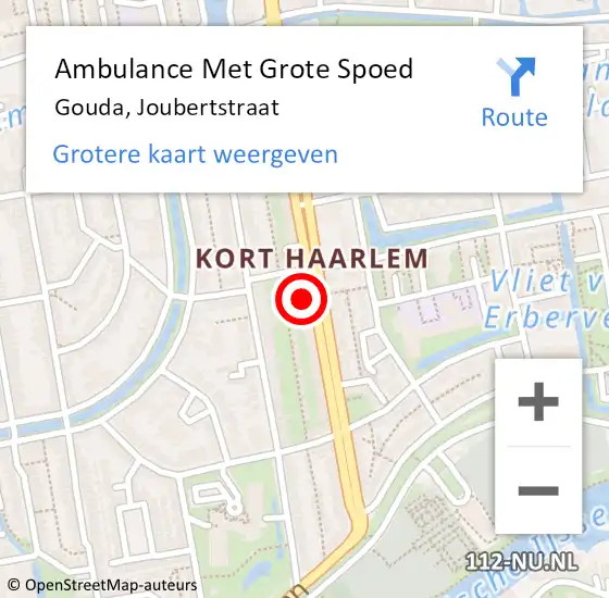 Locatie op kaart van de 112 melding: Ambulance Met Grote Spoed Naar Gouda, Joubertstraat op 15 mei 2023 07:42