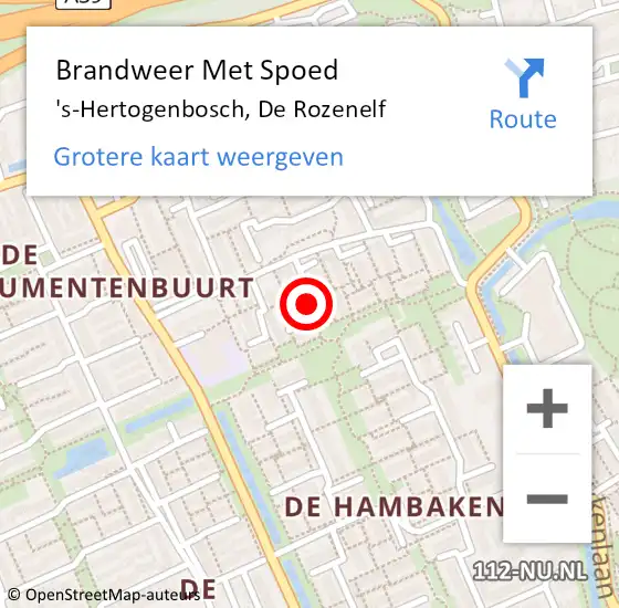 Locatie op kaart van de 112 melding: Brandweer Met Spoed Naar 's-Hertogenbosch, De Rozenelf op 15 mei 2023 10:56