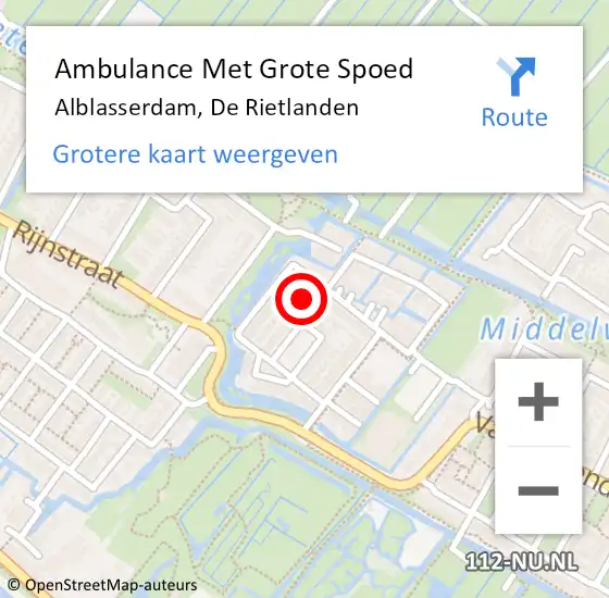 Locatie op kaart van de 112 melding: Ambulance Met Grote Spoed Naar Alblasserdam, De Rietlanden op 15 mei 2023 11:49