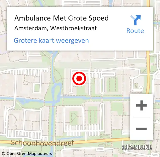 Locatie op kaart van de 112 melding: Ambulance Met Grote Spoed Naar Amsterdam, Westbroekstraat op 15 mei 2023 13:32