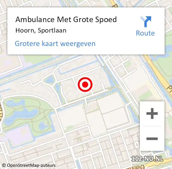 Locatie op kaart van de 112 melding: Ambulance Met Grote Spoed Naar Hoorn, Sportlaan op 15 mei 2023 14:30