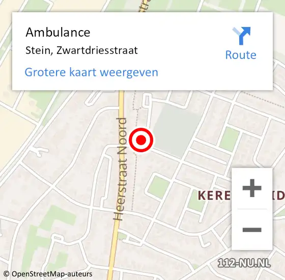 Locatie op kaart van de 112 melding: Ambulance Stein, Zwartdriesstraat op 25 augustus 2014 15:31