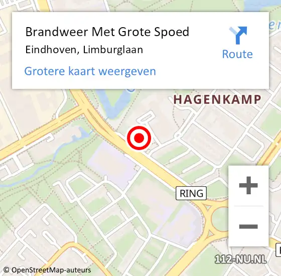 Locatie op kaart van de 112 melding: Brandweer Met Grote Spoed Naar Eindhoven, Limburglaan op 15 mei 2023 15:46
