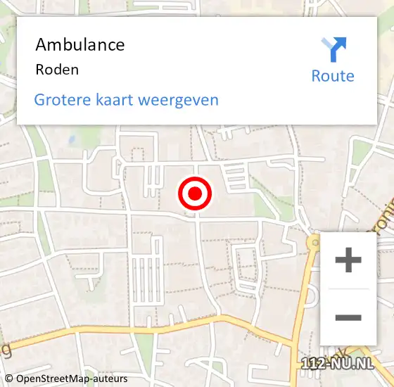 Locatie op kaart van de 112 melding: Ambulance Roden op 15 mei 2023 16:24