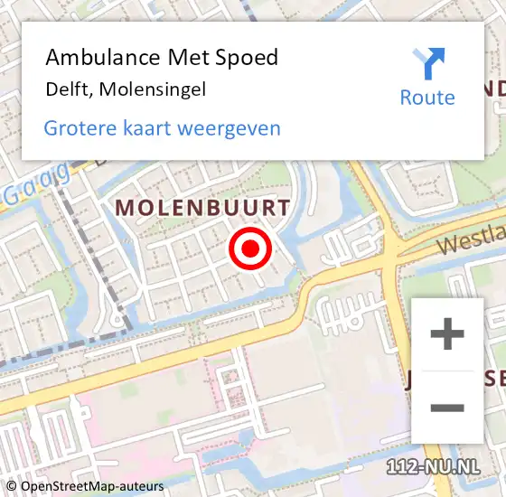 Locatie op kaart van de 112 melding: Ambulance Met Spoed Naar Delft, Molensingel op 15 mei 2023 16:59