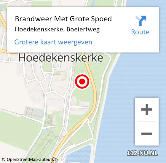 Locatie op kaart van de 112 melding: Brandweer Met Grote Spoed Naar Hoedekenskerke, Boeiertweg op 15 mei 2023 20:22