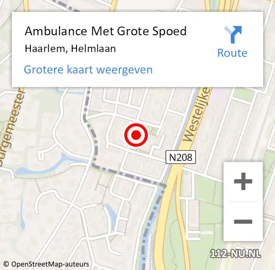 Locatie op kaart van de 112 melding: Ambulance Met Grote Spoed Naar Haarlem, Helmlaan op 15 mei 2023 20:45