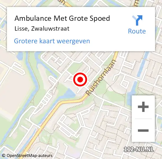 Locatie op kaart van de 112 melding: Ambulance Met Grote Spoed Naar Lisse, Zwaluwstraat op 15 mei 2023 22:58