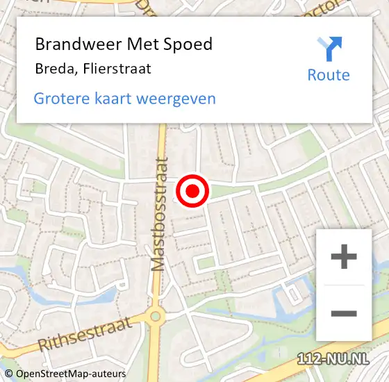 Locatie op kaart van de 112 melding: Brandweer Met Spoed Naar Breda, Flierstraat op 16 mei 2023 06:07