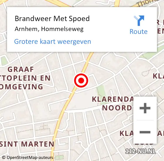 Locatie op kaart van de 112 melding: Brandweer Met Spoed Naar Arnhem, Hommelseweg op 16 mei 2023 07:31