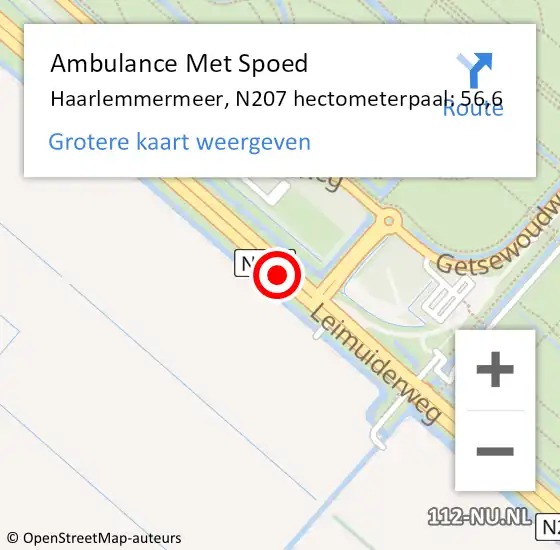 Locatie op kaart van de 112 melding: Ambulance Met Spoed Naar Haarlemmermeer, N207 hectometerpaal: 56,6 op 16 mei 2023 09:31