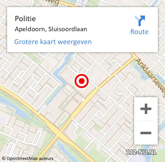 Locatie op kaart van de 112 melding: Politie Apeldoorn, Sluisoordlaan op 16 mei 2023 09:46