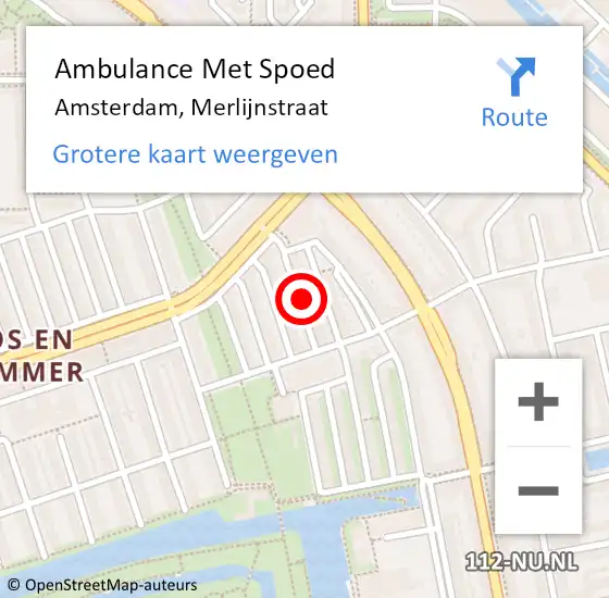 Locatie op kaart van de 112 melding: Ambulance Met Spoed Naar Amsterdam, Merlijnstraat op 16 mei 2023 09:53