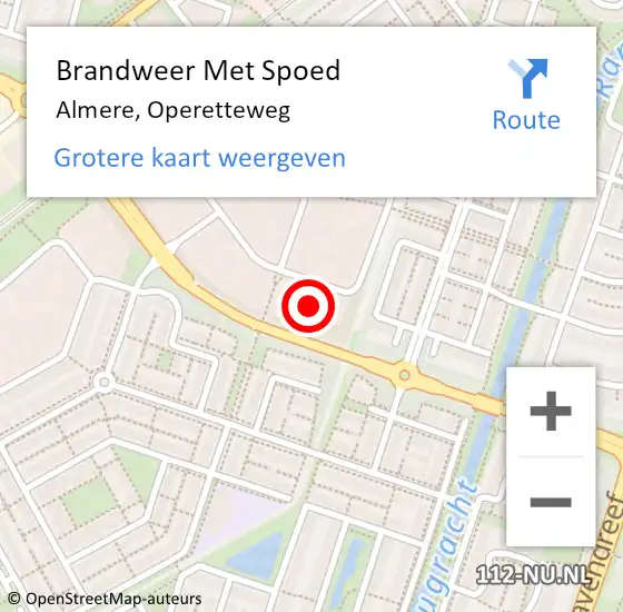 Locatie op kaart van de 112 melding: Brandweer Met Spoed Naar Almere, Operetteweg op 16 mei 2023 10:00