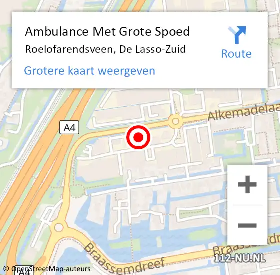 Locatie op kaart van de 112 melding: Ambulance Met Grote Spoed Naar Roelofarendsveen, De Lasso-Zuid op 16 mei 2023 10:07