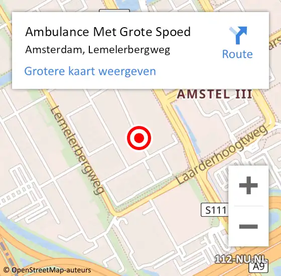 Locatie op kaart van de 112 melding: Ambulance Met Grote Spoed Naar Amsterdam, Lemelerbergweg op 16 mei 2023 12:34