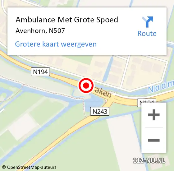 Locatie op kaart van de 112 melding: Ambulance Met Grote Spoed Naar Avenhorn, N507 op 25 augustus 2014 17:30