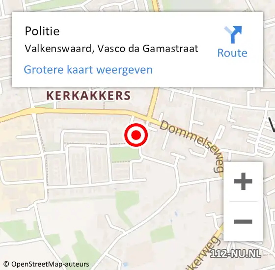 Locatie op kaart van de 112 melding: Politie Valkenswaard, Vasco da Gamastraat op 16 mei 2023 14:08