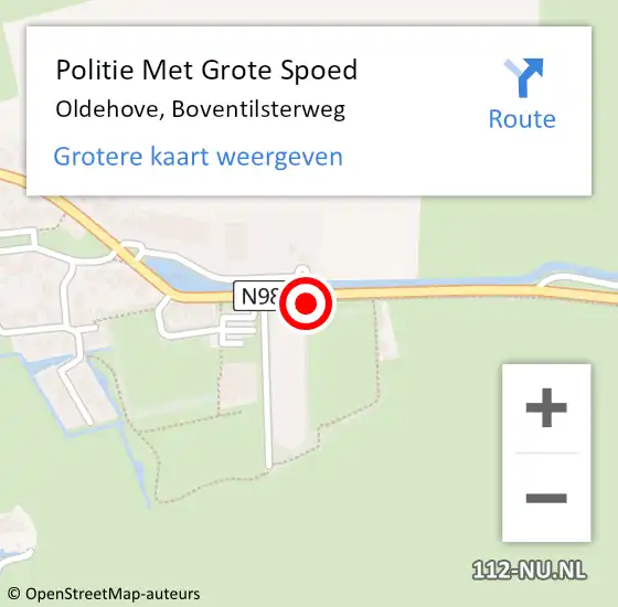 Locatie op kaart van de 112 melding: Politie Met Grote Spoed Naar Oldehove, Boventilsterweg op 16 mei 2023 15:43