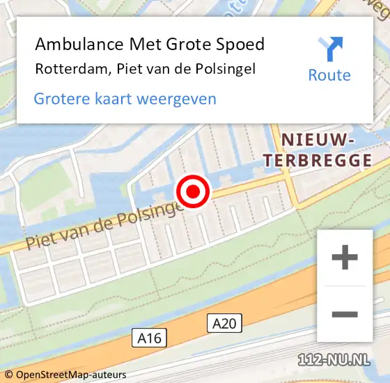 Locatie op kaart van de 112 melding: Ambulance Met Grote Spoed Naar Rotterdam, Piet van de Polsingel op 16 mei 2023 17:37