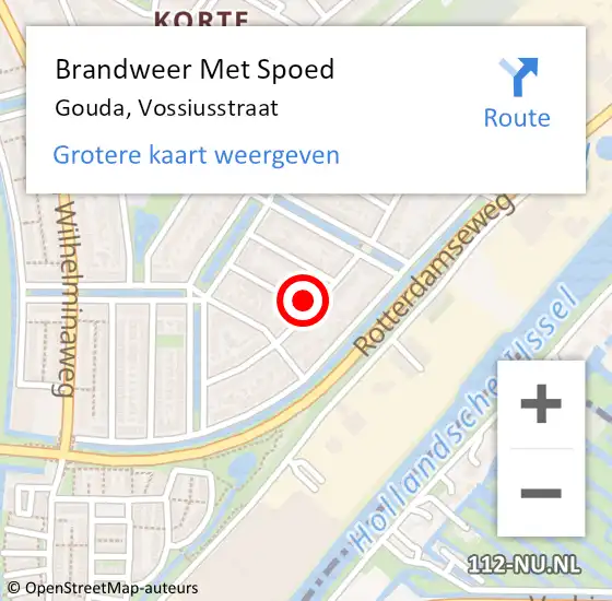 Locatie op kaart van de 112 melding: Brandweer Met Spoed Naar Gouda, Vossiusstraat op 16 mei 2023 20:08
