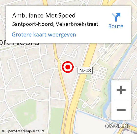 Locatie op kaart van de 112 melding: Ambulance Met Spoed Naar Santpoort-Noord, Velserbroekstraat op 17 mei 2023 02:16