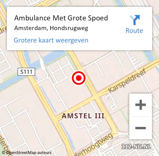 Locatie op kaart van de 112 melding: Ambulance Met Grote Spoed Naar Amsterdam, Hondsrugweg op 17 mei 2023 09:56