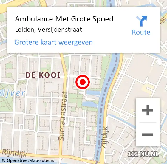 Locatie op kaart van de 112 melding: Ambulance Met Grote Spoed Naar Leiden, Versijdenstraat op 17 mei 2023 13:01