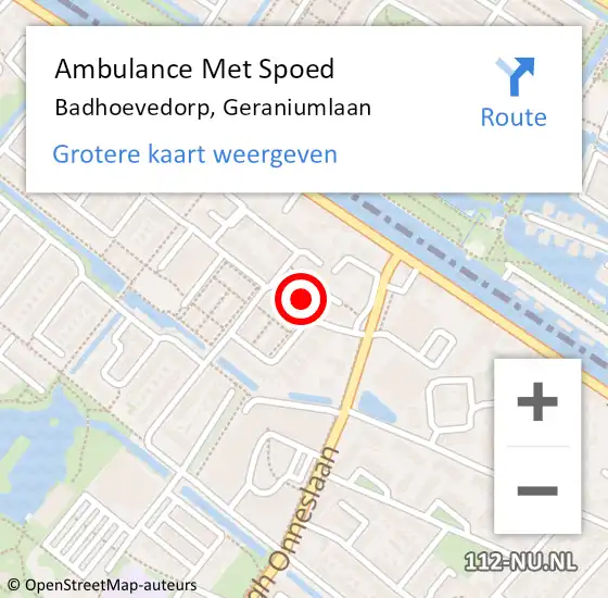 Locatie op kaart van de 112 melding: Ambulance Met Spoed Naar Badhoevedorp, Geraniumlaan op 17 mei 2023 15:15