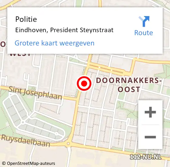 Locatie op kaart van de 112 melding: Politie Eindhoven, President Steynstraat op 17 mei 2023 18:25
