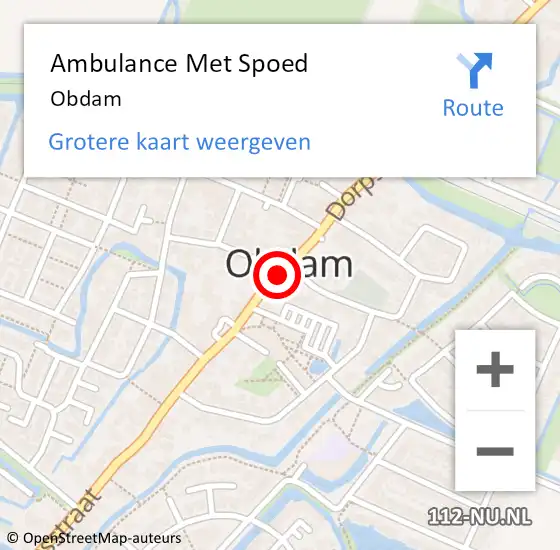 Locatie op kaart van de 112 melding: Ambulance Met Spoed Naar Obdam op 17 mei 2023 18:55