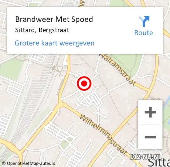 Locatie op kaart van de 112 melding: Brandweer Met Spoed Naar Sittard, Bergstraat op 17 mei 2023 21:01