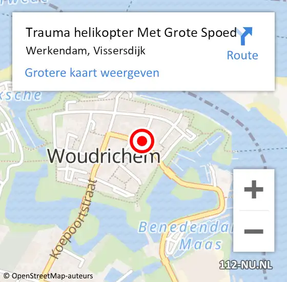 Locatie op kaart van de 112 melding: Trauma helikopter Met Grote Spoed Naar Werkendam, Vissersdijk op 17 mei 2023 23:19