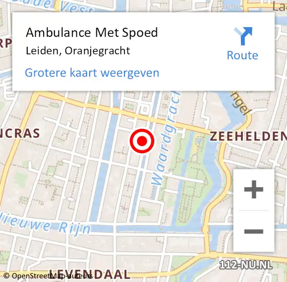Locatie op kaart van de 112 melding: Ambulance Met Spoed Naar Leiden, Oranjegracht op 18 mei 2023 00:15
