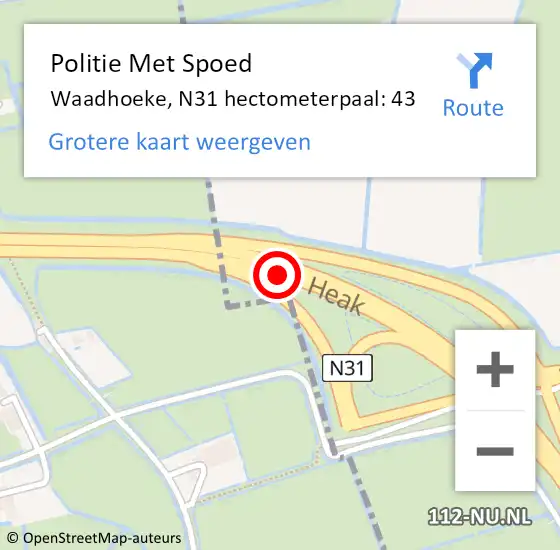 Locatie op kaart van de 112 melding: Politie Met Spoed Naar Waadhoeke, N31 hectometerpaal: 43 op 18 mei 2023 01:50