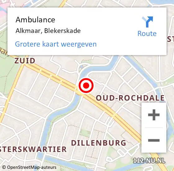Locatie op kaart van de 112 melding: Ambulance Alkmaar, Blekerskade op 18 mei 2023 03:36