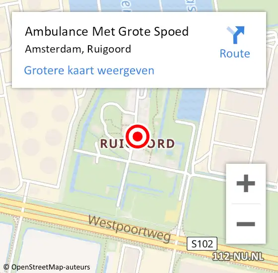 Locatie op kaart van de 112 melding: Ambulance Met Grote Spoed Naar Amsterdam, Ruigoord op 18 mei 2023 10:39