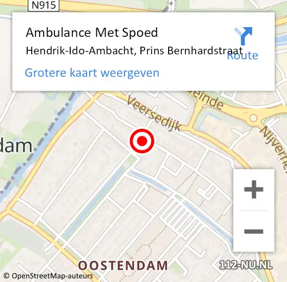 Locatie op kaart van de 112 melding: Ambulance Met Spoed Naar Hendrik-Ido-Ambacht, Prins Bernhardstraat op 25 augustus 2014 20:36