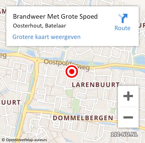 Locatie op kaart van de 112 melding: Brandweer Met Grote Spoed Naar Oosterhout, Batelaar op 18 mei 2023 11:30