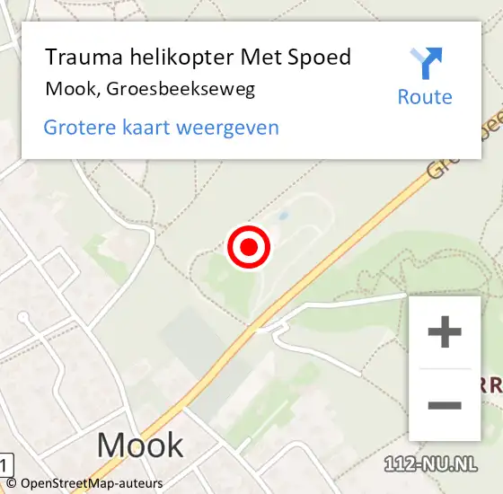 Locatie op kaart van de 112 melding: Trauma helikopter Met Spoed Naar Mook, Groesbeekseweg op 18 mei 2023 11:57
