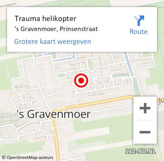 Locatie op kaart van de 112 melding: Trauma helikopter 's Gravenmoer, Prinsenstraat op 18 mei 2023 17:42