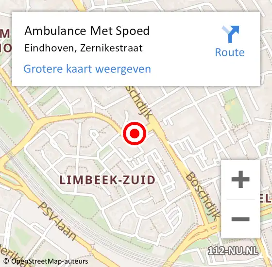 Locatie op kaart van de 112 melding: Ambulance Met Spoed Naar Eindhoven, Zernikestraat op 25 augustus 2014 21:45