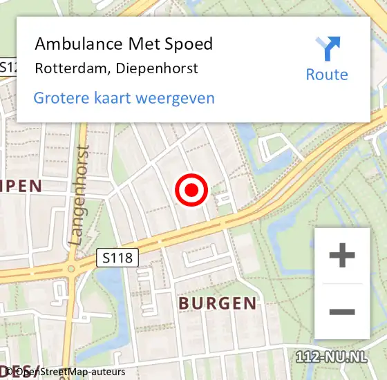 Locatie op kaart van de 112 melding: Ambulance Met Spoed Naar Rotterdam, Diepenhorst op 18 mei 2023 20:15