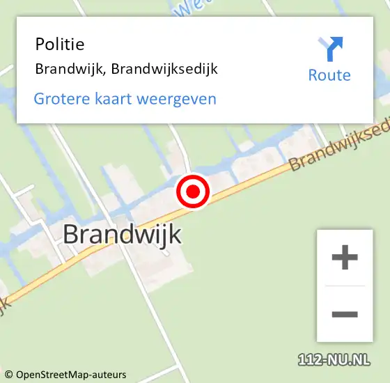 Locatie op kaart van de 112 melding: Politie Brandwijk, Brandwijksedijk op 19 mei 2023 09:21