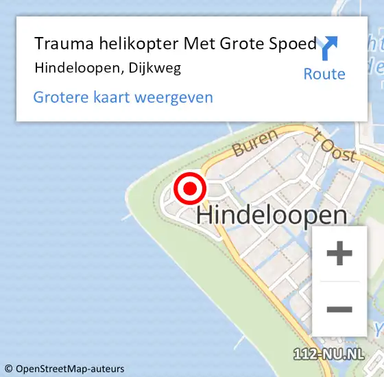 Locatie op kaart van de 112 melding: Trauma helikopter Met Grote Spoed Naar Hindeloopen, Dijkweg op 19 mei 2023 12:45