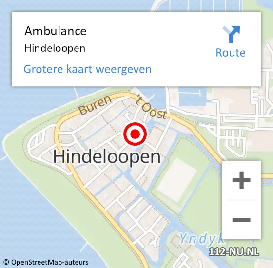 Locatie op kaart van de 112 melding: Ambulance Hindeloopen op 19 mei 2023 12:47